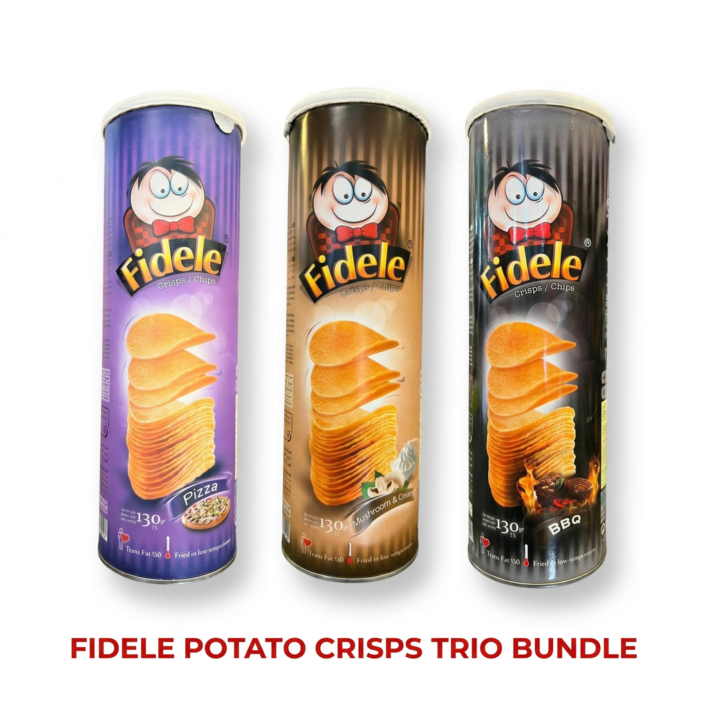 Fidele Potato Crisps Trio Bundle – BBQ, Mushroom & Cream, and Pizza (3 x 130g)