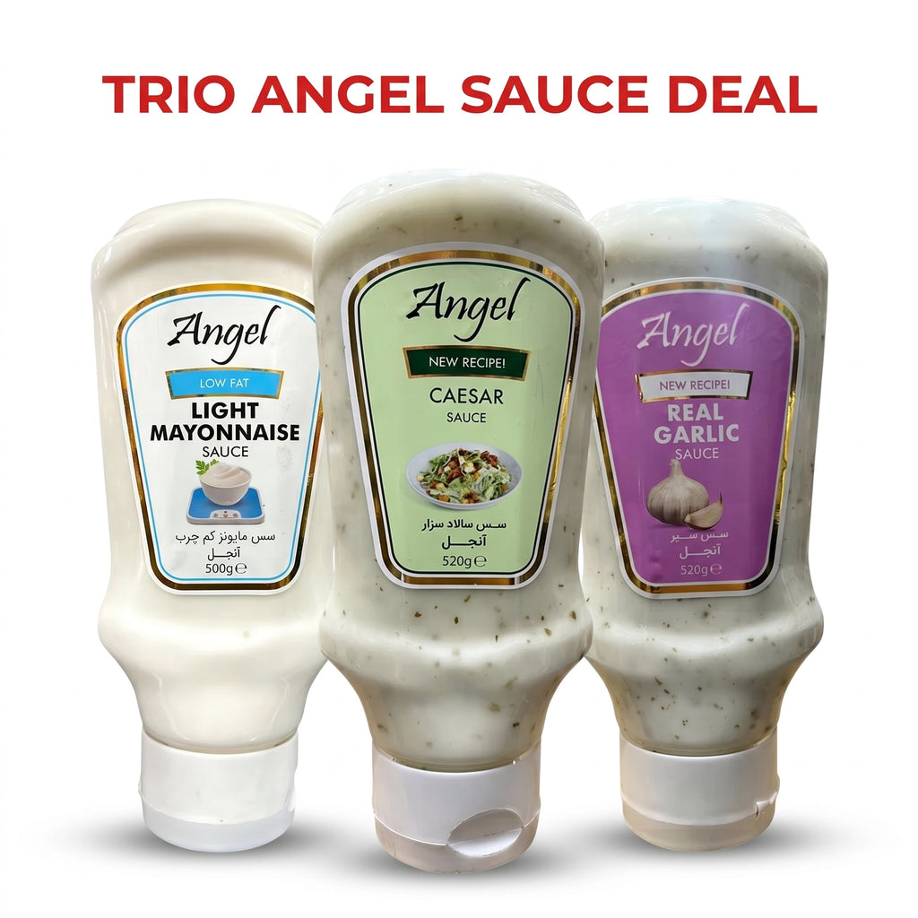 Angel Sauces Trio – 3-Pack Premium Dressing Bundle (Caesar, Real Garlic & Light Mayonnaise -520 G EACH)