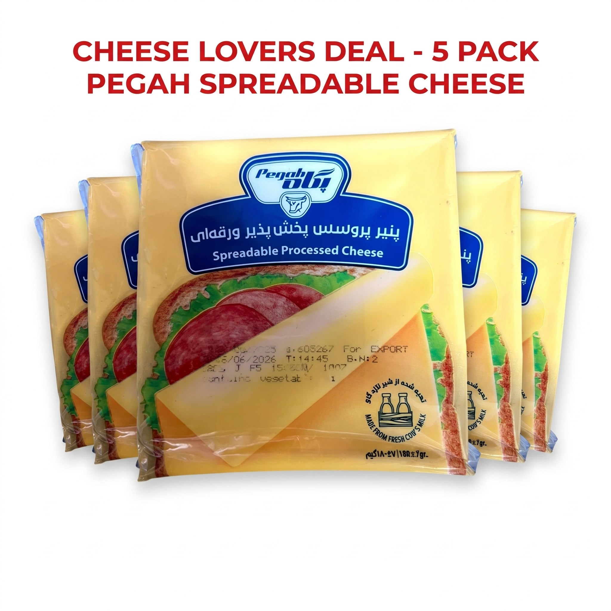 Pegah Premium Spreadable Processed Cheese Bulk Pack – 5-Piece  (Total 900g -180 G EACH )