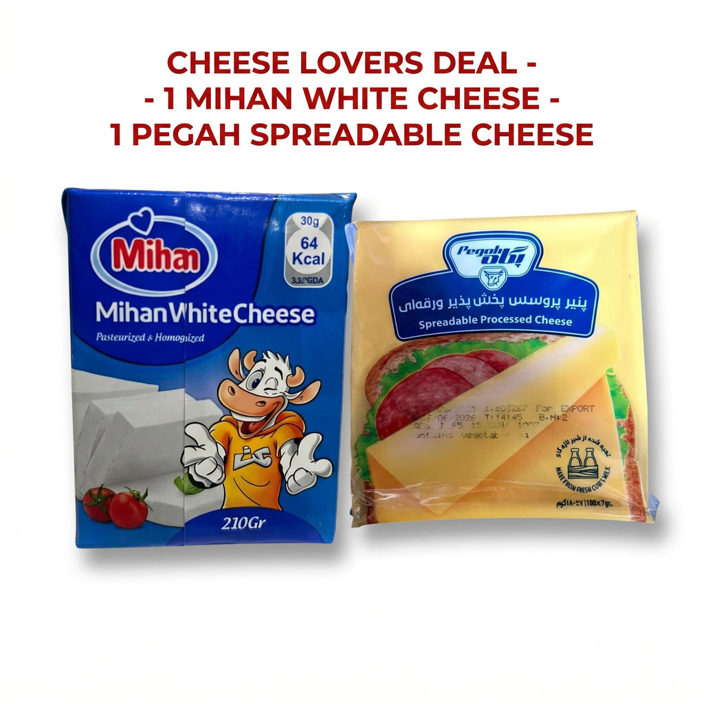 Mihan & Pegah Cheese Duo – 2-Pack : 1x Mihan White Cheese (210g) + 1x Spreadable Processed Cheese (180g)