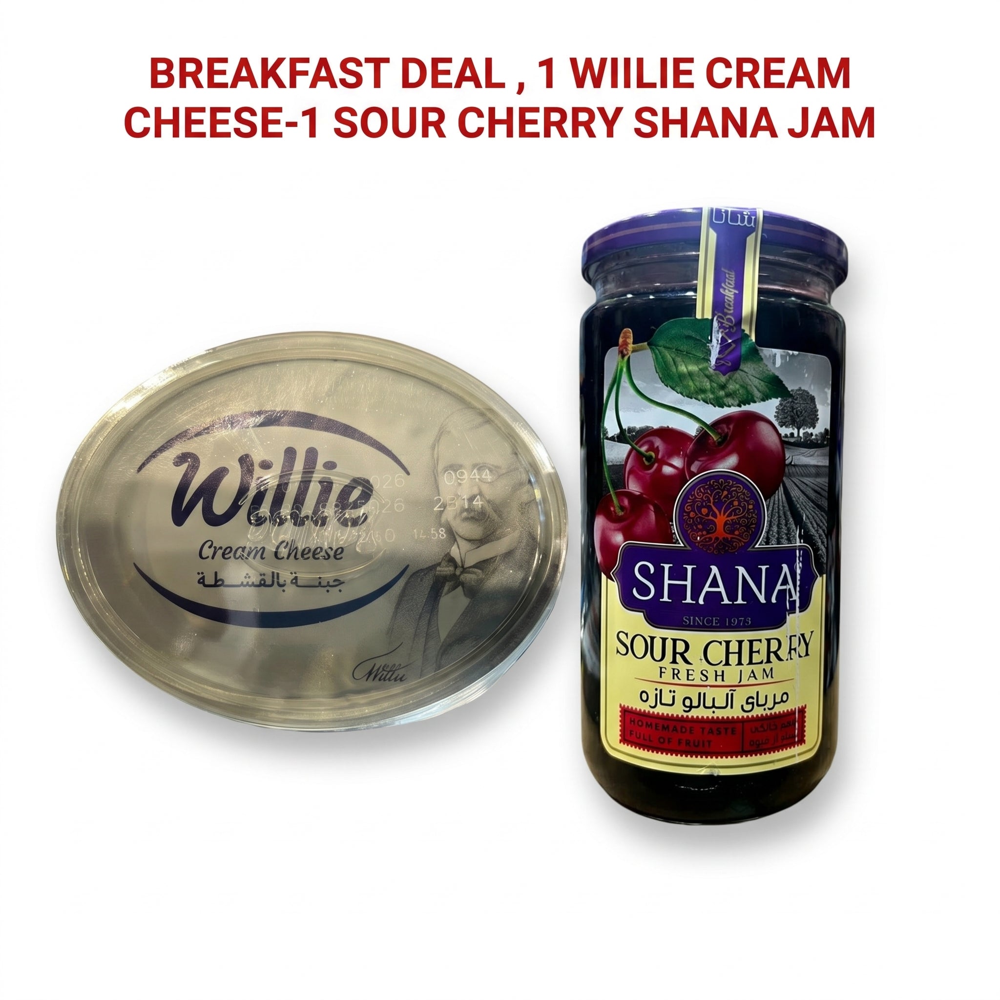 Breakfast Duo Bundle – 2-Pack Set: Willie Cream Cheese (200 G) + Shana Sour Cherry Jam (280g)