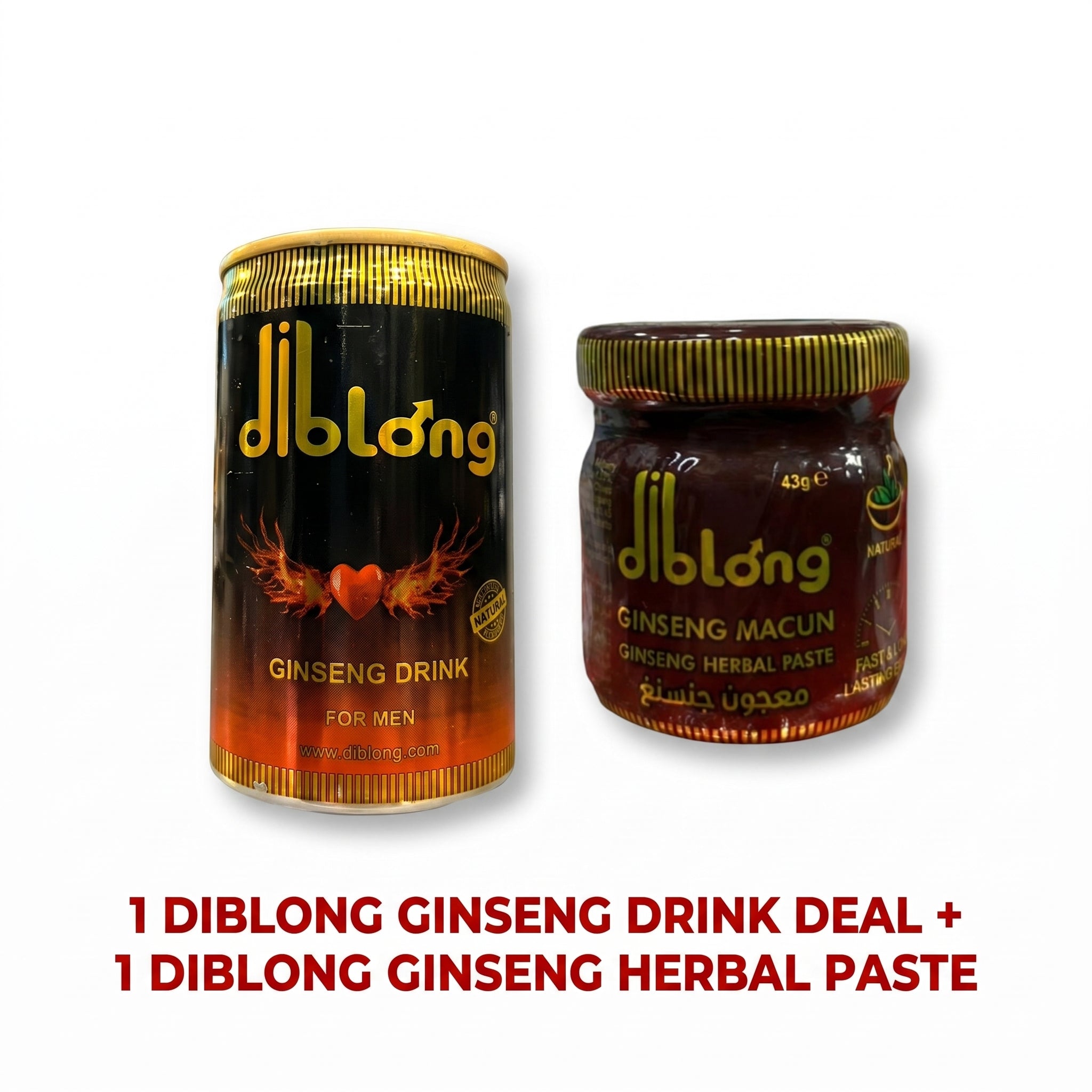 Diblong Ultimate Performance Bundle – 1 Ginseng Energy Drink (150ml) + 1 Ginseng Herbal Paste (43g) for Men