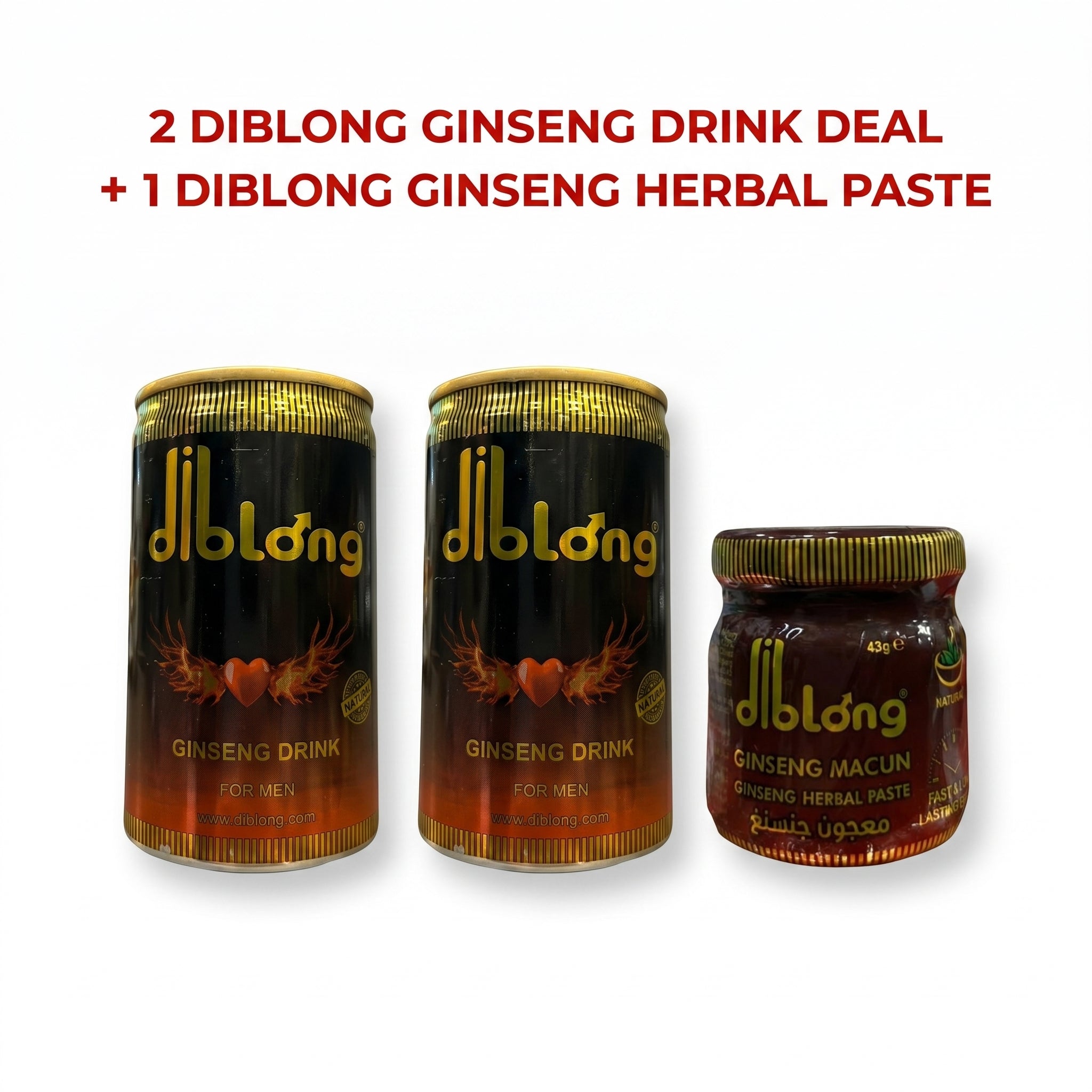 Diblong Ultimate Performance Bundle 2 – 2 x Ginseng Energy Drink (150ml) + 1 Ginseng Herbal Paste (43g) for Men
