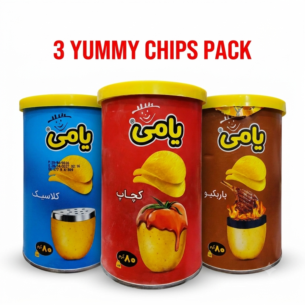 Premium Yummy Chips Variety Pack (3-Pack) – Classic, Ketchup, and BBQ Flavors (80g Each)