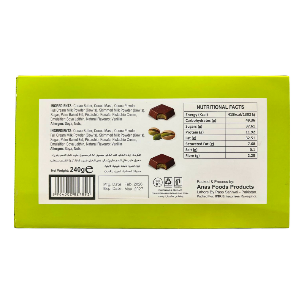 Kunafa Dubai Chocolate with Pistachio – Six Pack Gourmet Bars (240g)