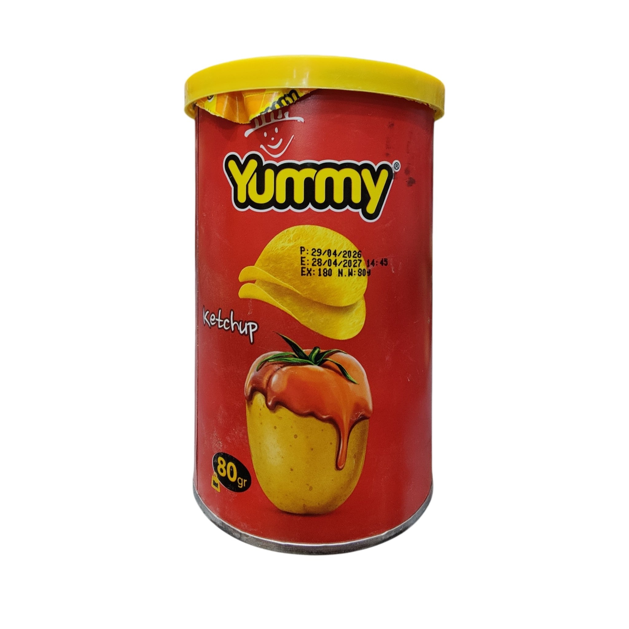Yummy Premium Tangy Ketchup Stackable Potato Chips – 40% Less Fat Crisps -(80 G)