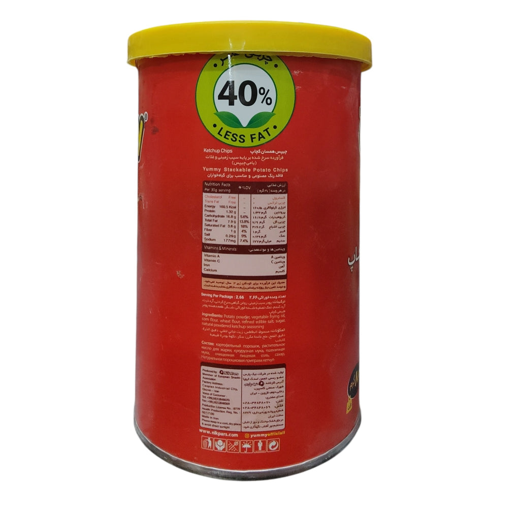 Yummy Premium Tangy Ketchup Stackable Potato Chips – 40% Less Fat Crisps -(80 G)