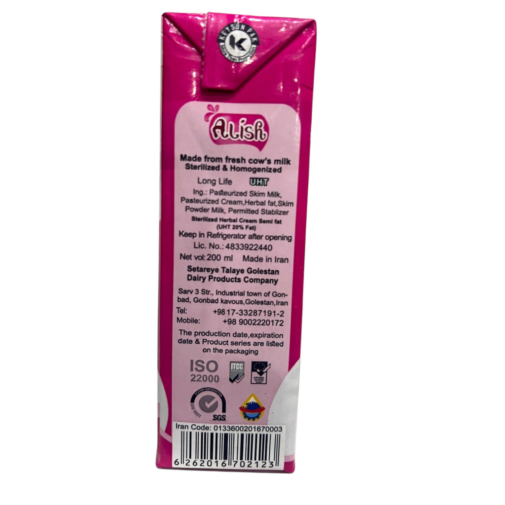 Alish Long Life Sterilized Cream  – Premium 20% Fat UHT Cream for Cooking & Desserts (200ml)