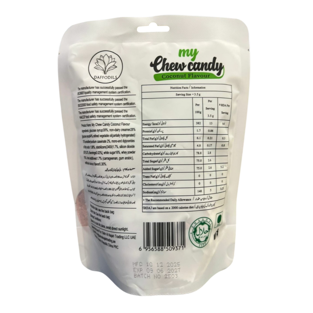 Daffodils My Chew Candy | Exotic Coconut Flavour Soft Chews – 90g Pack