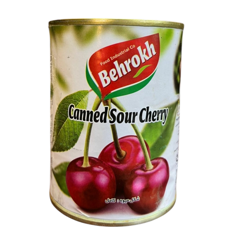 Behrokh Canned Sour Cherry – Whole Fruit in Light Syrup (500g) | Premium Pitted Cherries for Baking, Toppings, and Desserts