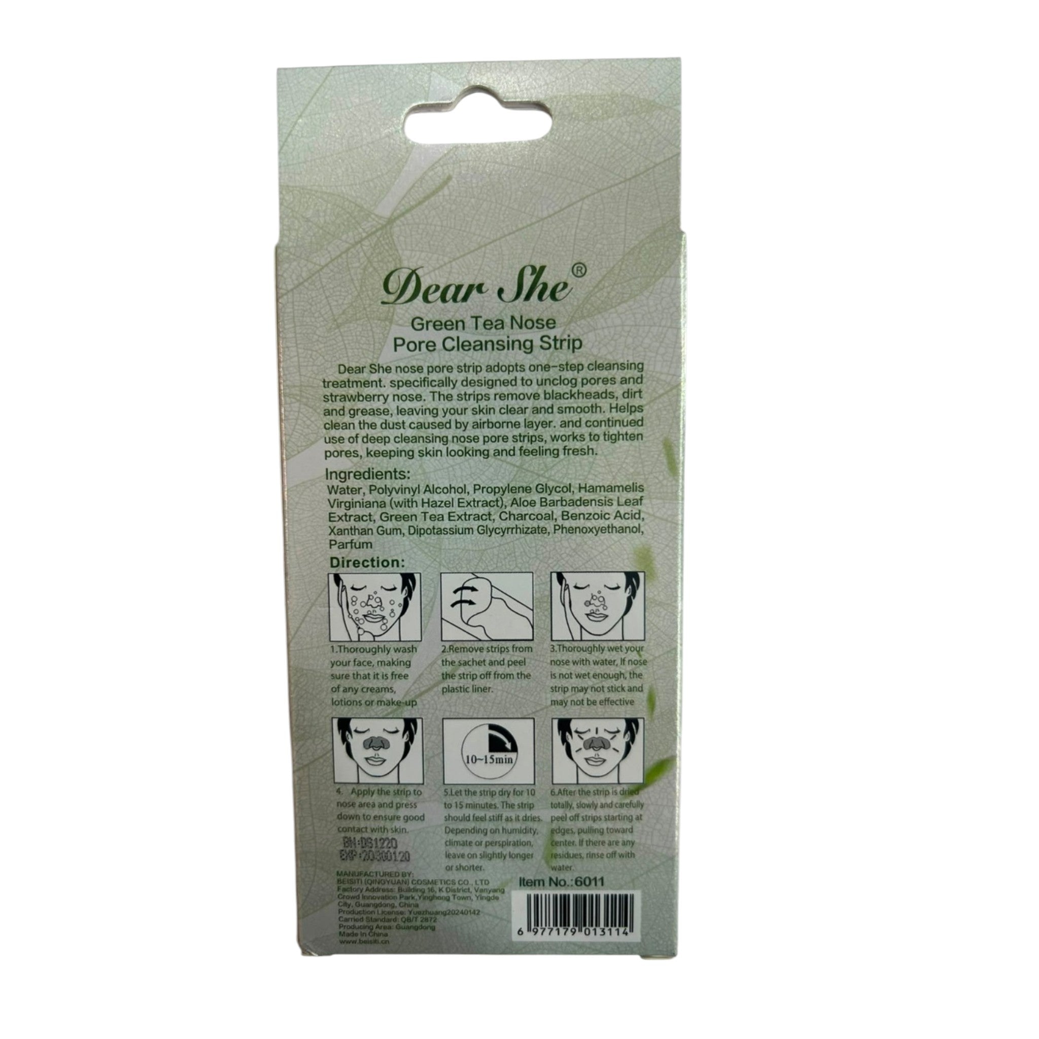 Dear She® Green Tea Collagen Nose Pore Cleansing Strips – Blackhead & Excess Oil Remover