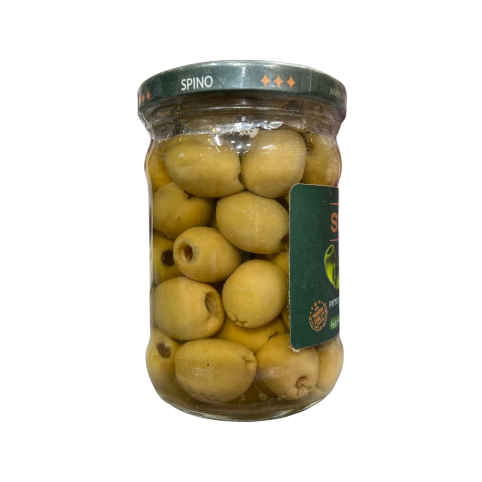 Spino Premium Pitted Pickled Olives – Special Grade Whole Green Olives (460g Glass Jar)