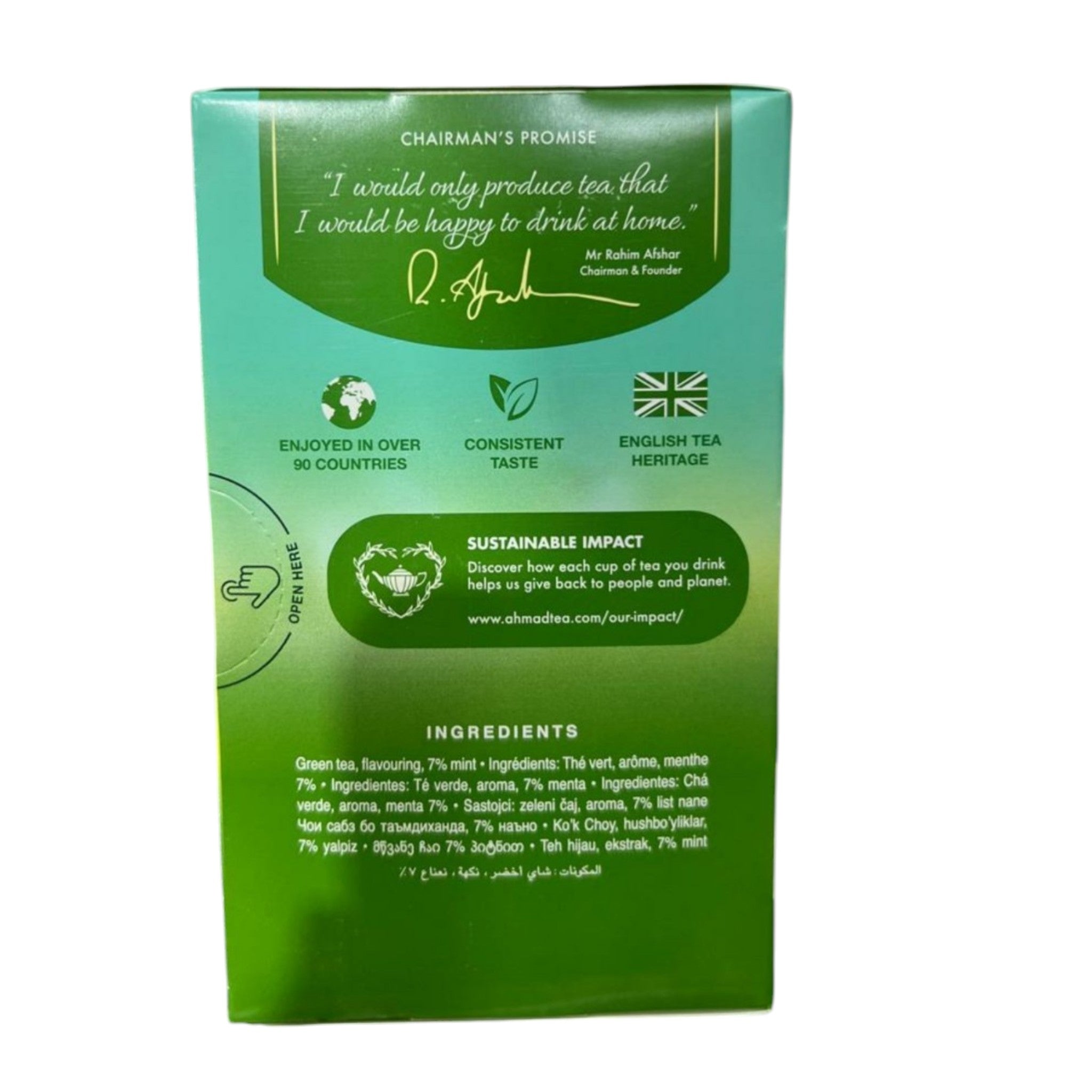 Ahmad Tea London Mint Green Tea – Premium Cool Blend with Mint Leaves (20 Foil Envelopes Box)
