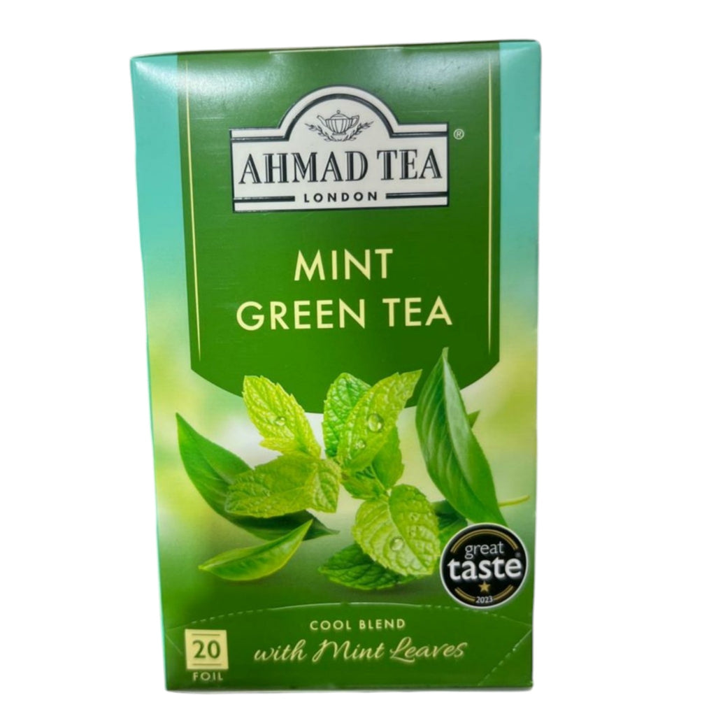 Ahmad Tea London Mint Green Tea – Premium Cool Blend with Mint Leaves (20 Foil Envelopes Box)