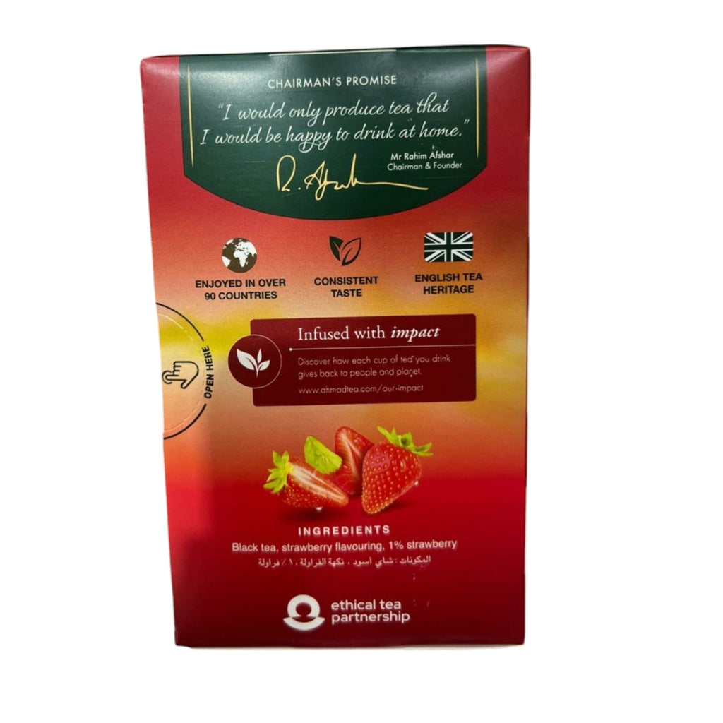 Ahmad Tea London Strawberry Sensation Flavored Black Tea – 20 Foil Envelopes Box