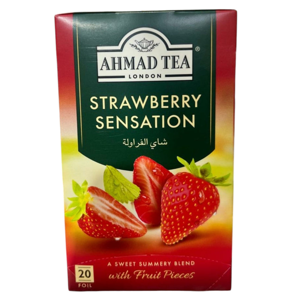 Ahmad Tea London Strawberry Sensation Flavored Black Tea – 20 Foil Envelopes Box