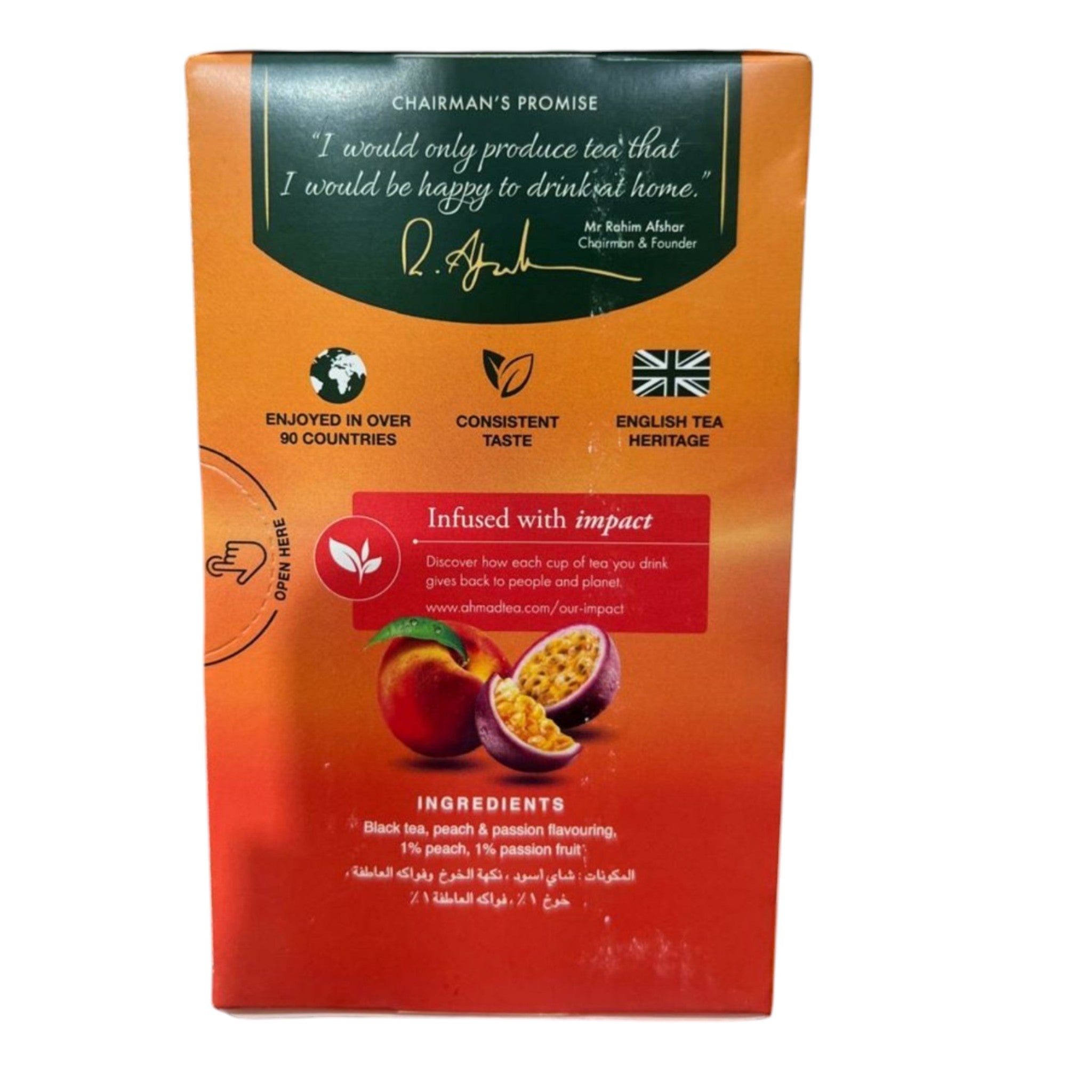 Ahmad Tea London Peach & Passion Fruit Flavored Black Tea – 20 Foil Envelopes Box