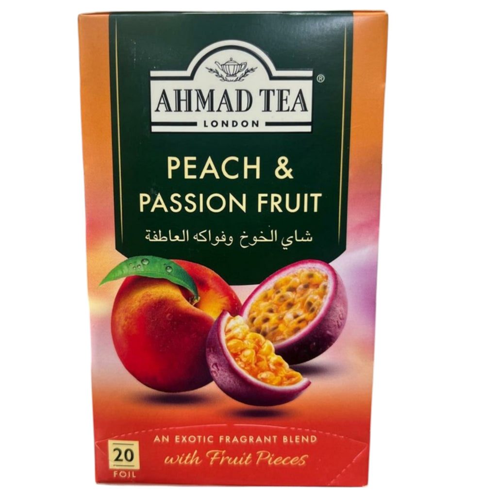 Ahmad Tea London Peach & Passion Fruit Flavored Black Tea – 20 Foil Envelopes Box