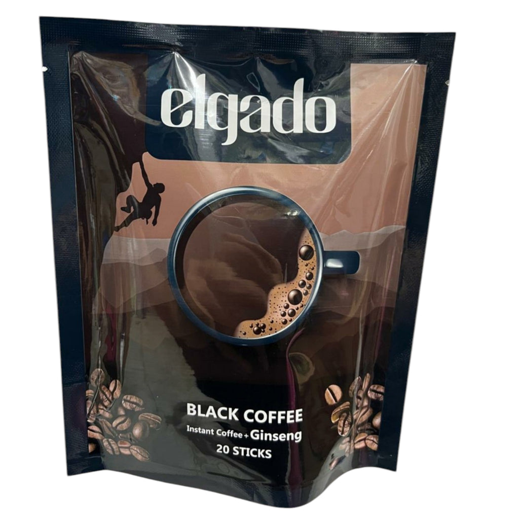 Elgado Premium Instant Black Coffee with Ginseng Extract – 20 Sticks (50g)