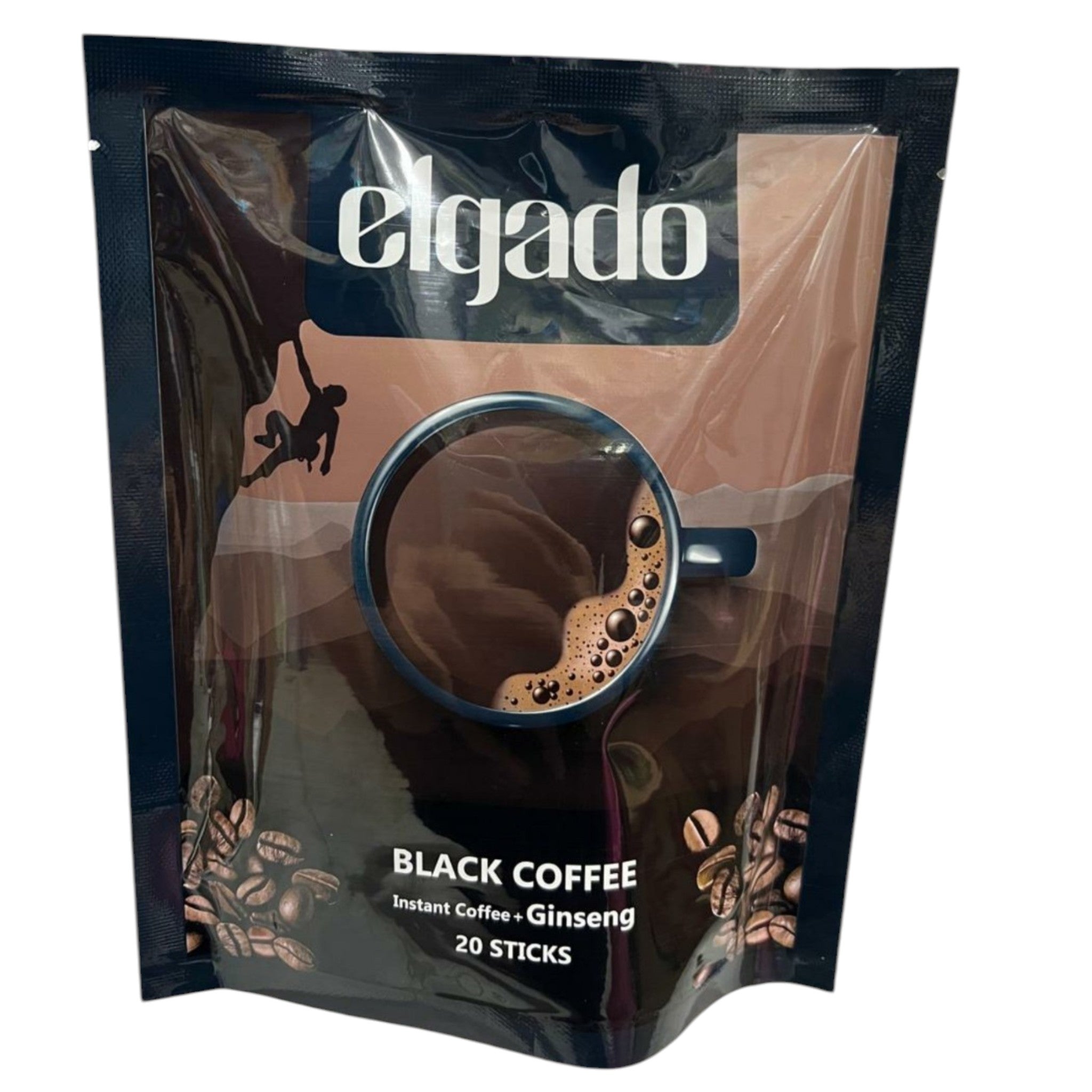 Elgado Premium Instant Black Coffee with Ginseng Extract – 20 Sticks (50g)