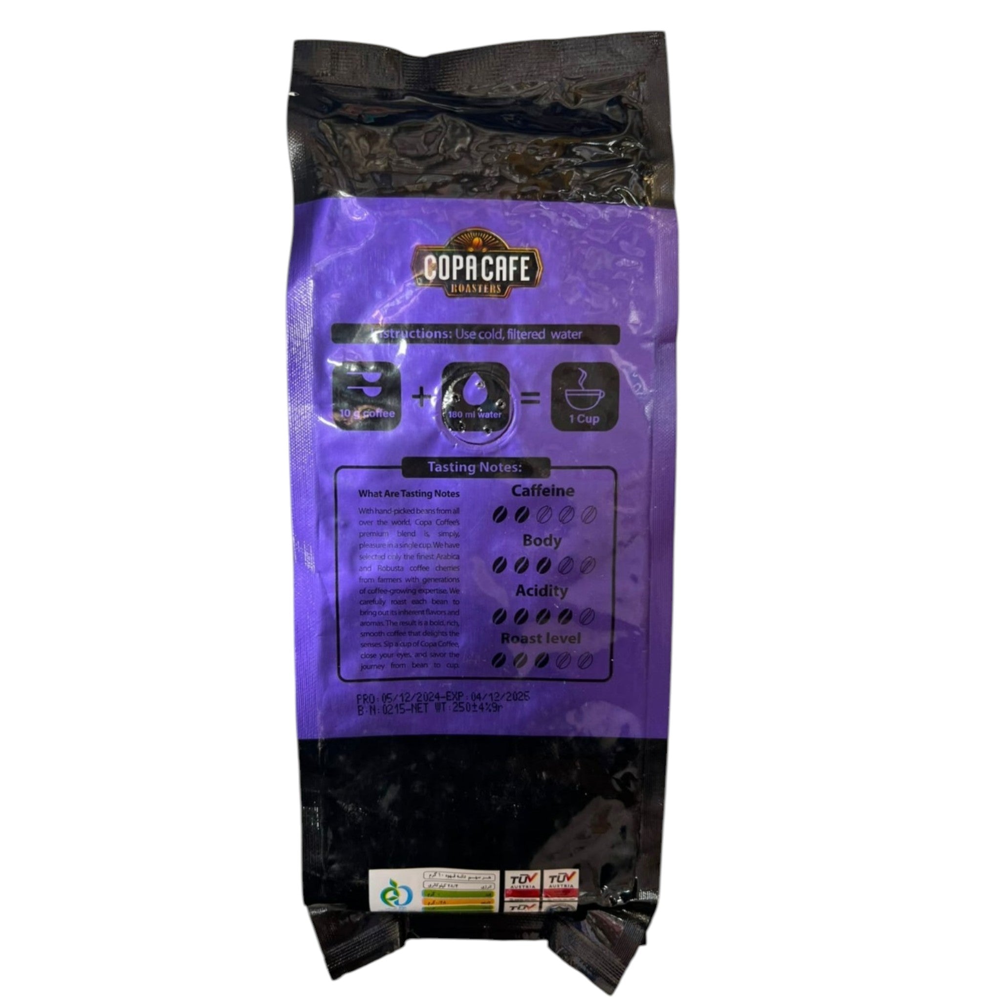 Copa Cafe Roasters Oro Whole Bean Coffee – 80% Arabica / 20% Robusta (250g)