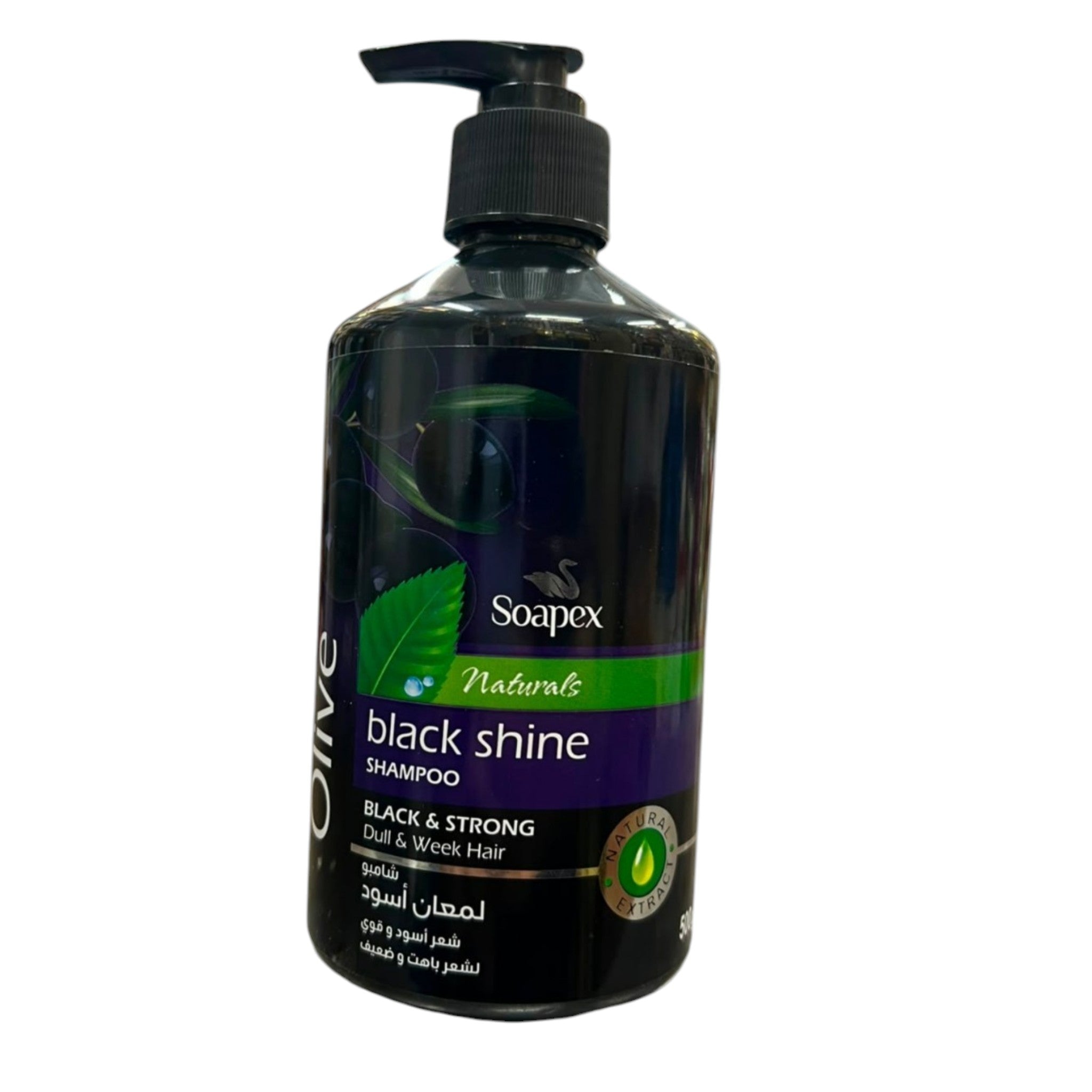 Soapex Naturals Black Shine Olive Extract Shampoo – For Dull & Weak Hair (500g)