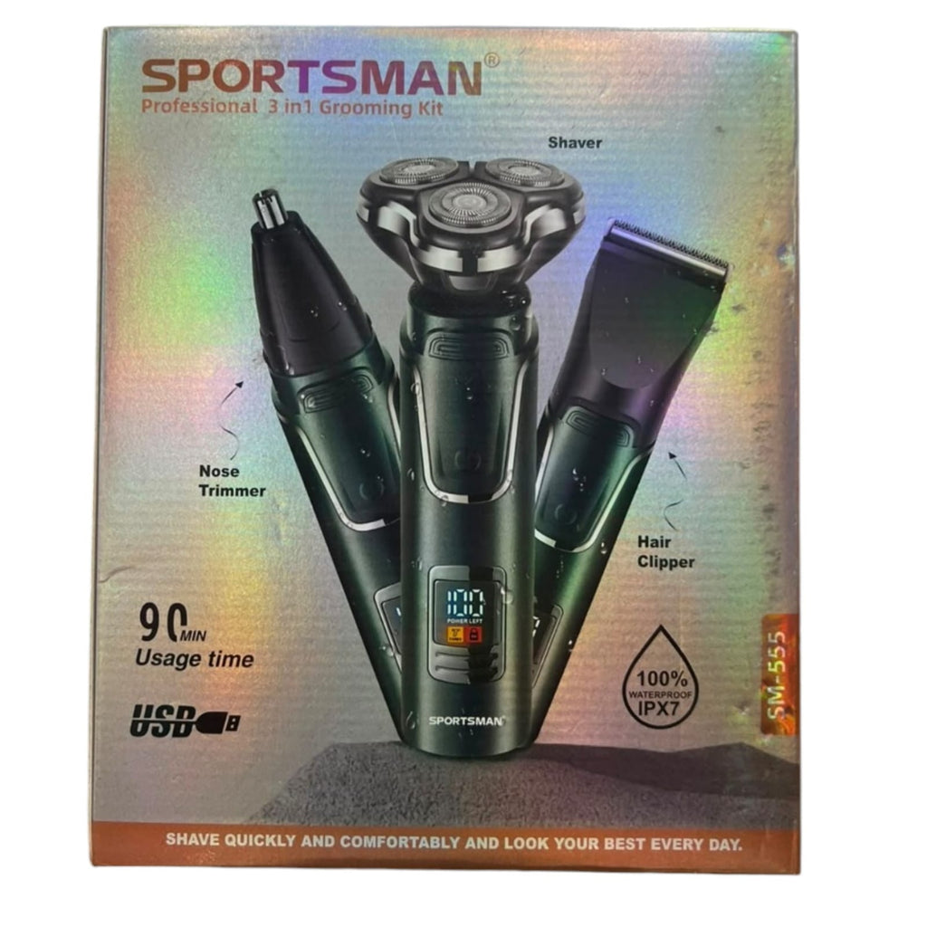 SPORTSMAN Professional 3-in-1 Waterproof Grooming Kit & Electric Shaver (Model SM-555)