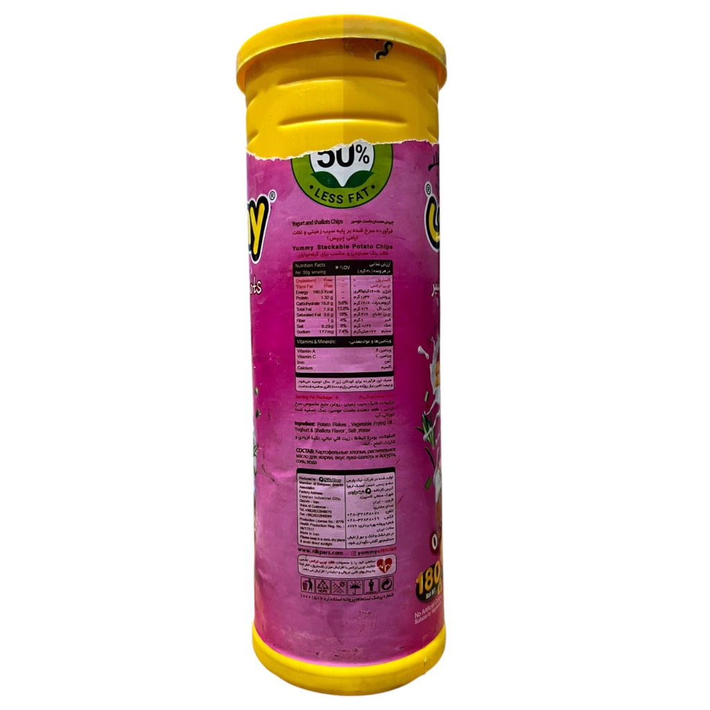 Yummy Premium Yogurt & Shallots Stackable Potato Chips – 50% Less Fat Creamy Herb Crisps (180g Canister)